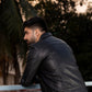 Men's Trucker Black Vintage Leather Jacket | Majestic Leather — sleeve detail | Majestic Leather UK