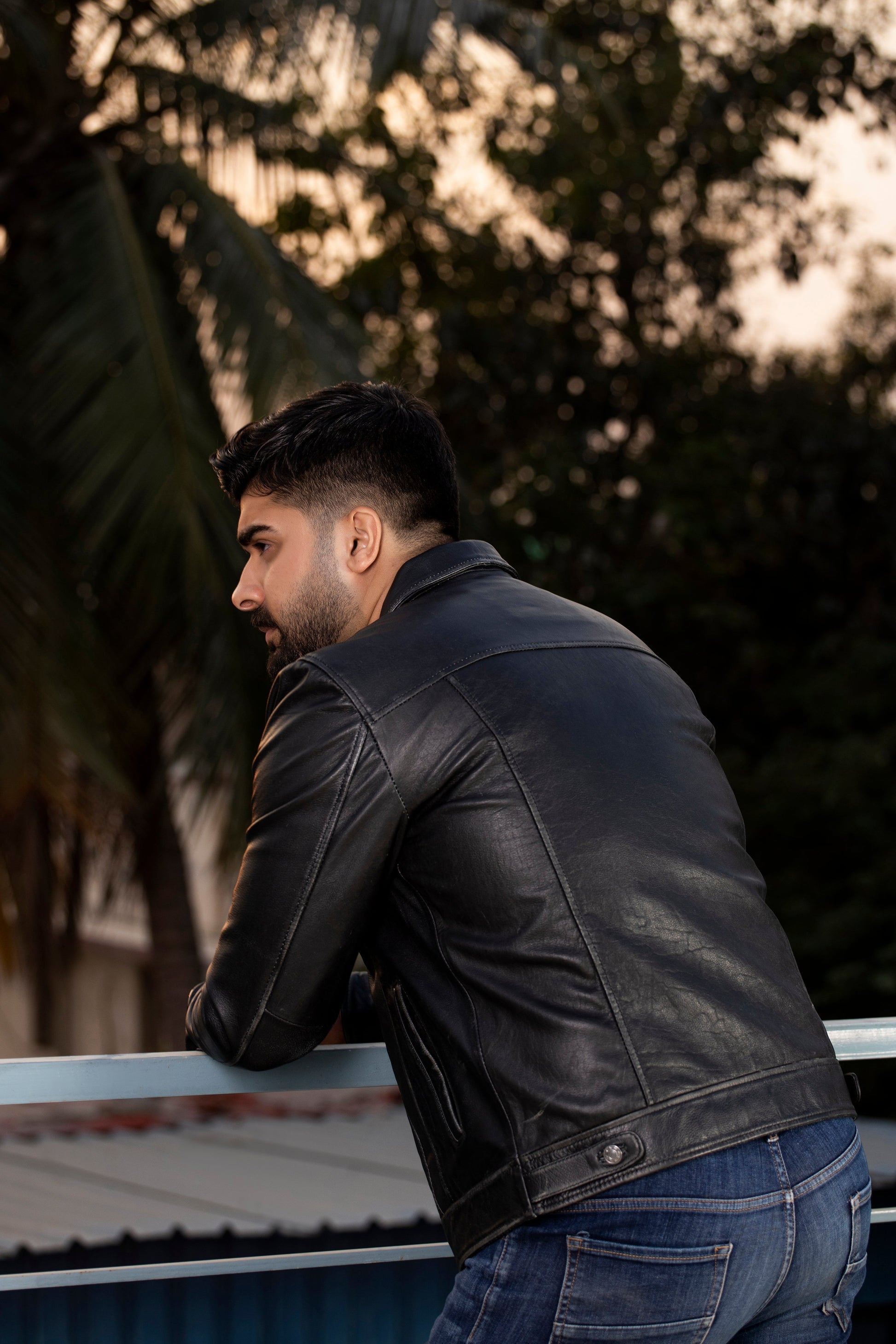 Men's Trucker Black Vintage Leather Jacket | Majestic Leather — sleeve detail | Majestic Leather UK