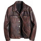 Men's Trucker Brown Vintage Leather Jacket | Majestic Leather — front view | Majestic Leather UK