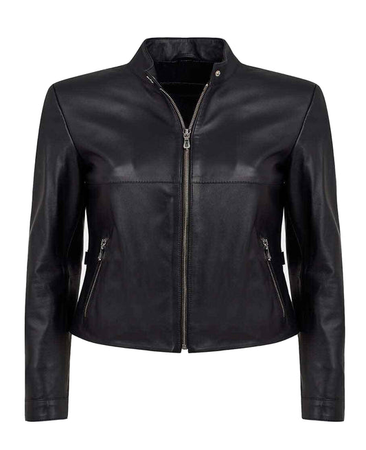 Woman Real Leather Classic Jacket Soft Lambskin | Majestic Leather — front view | Majestic Leather UK