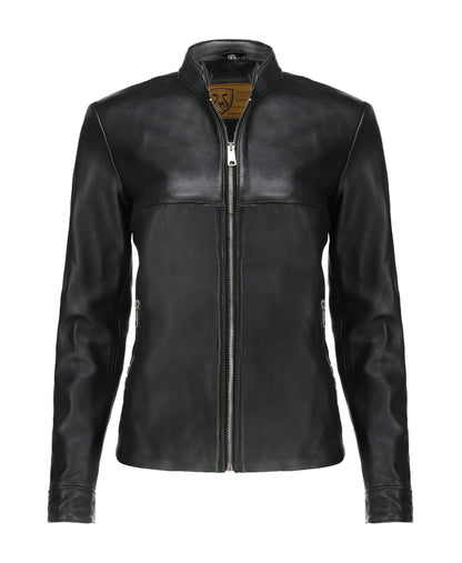 Woman Real Leather Classic Jacket Soft Lambskin | Majestic Leather — back view | Majestic Leather UK