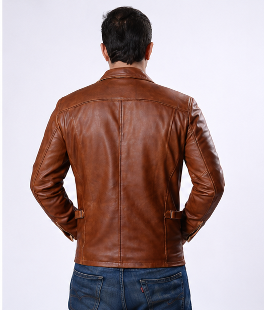 Majestic Leather - Men's Distressed Vintage Antique Brown Cafe Racer Genuine Leather Motorcycle Jacket Majestic Leather