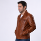 Majestic Leather - Men's Distressed Vintage Antique Brown Cafe Racer Genuine Leather Motorcycle Jacket Majestic Leather
