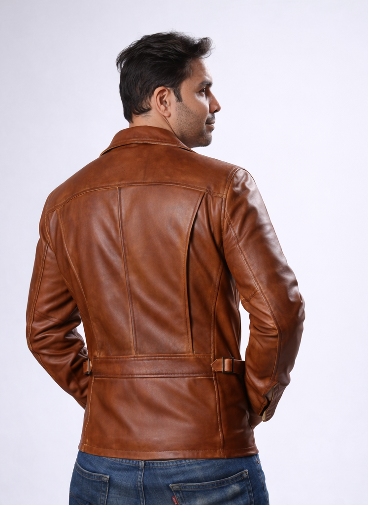 Majestic Leather - Men's Distressed Vintage Antique Brown Cafe Racer Genuine Leather Motorcycle Jacket Majestic Leather