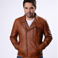 Majestic Leather - Men's Distressed Vintage Antique Brown Cafe Racer Genuine Leather Motorcycle Jacket Majestic Leather