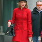Taylor Swift Wool Red Peacoat — collar detail | Majestic Leather UK