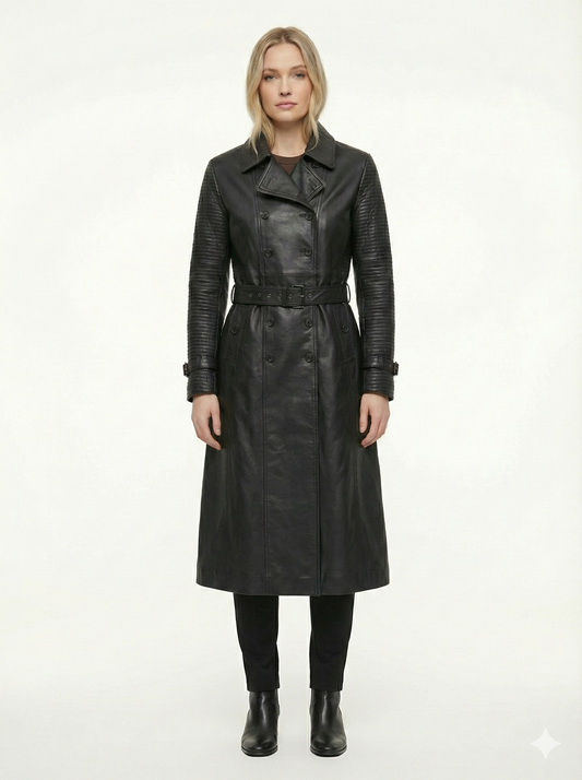 Woman Real Leather Trench Coat Soft Lambskin Style - 625 | Majestic Leather — front view | Majestic Leather UK