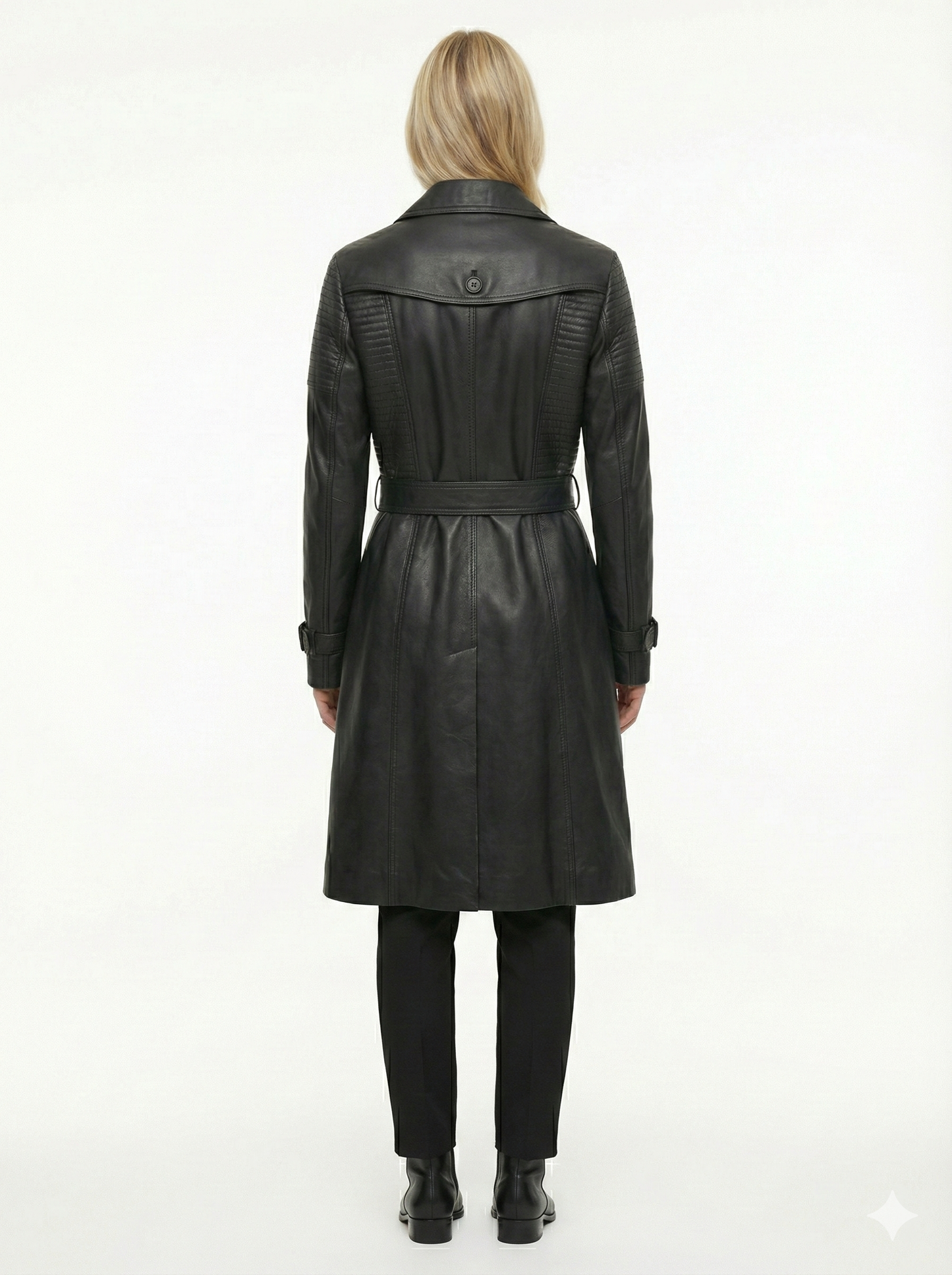 Woman Real Leather Trench Coat Soft Lambskin Style - 625 | Majestic Leather — back view | Majestic Leather UK