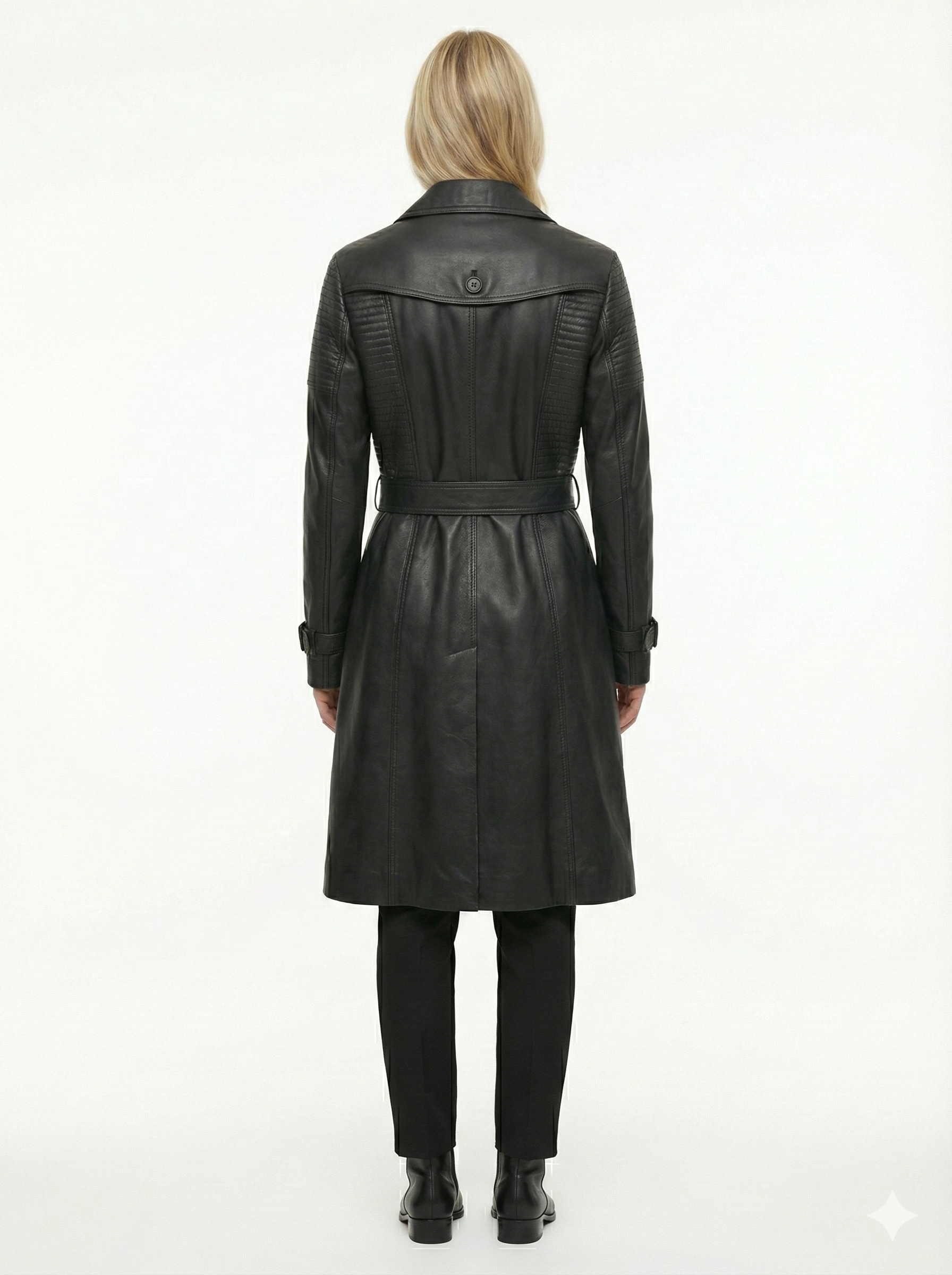Woman Real Leather Trench Coat Soft Lambskin Style - 625 | Majestic Leather — back view | Majestic Leather UK