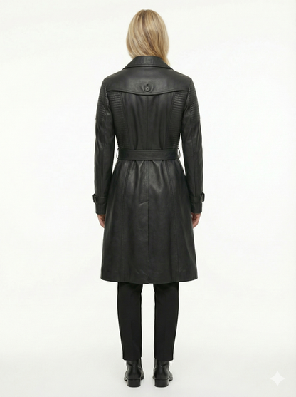Woman Real Leather Trench Coat Soft Lambskin Style - 625 | Majestic Leather — back view | Majestic Leather UK