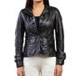 Woman Damen Real Leather Blazer Coat Black Jacket Soft Lambskin — front view | Majestic Leather UK