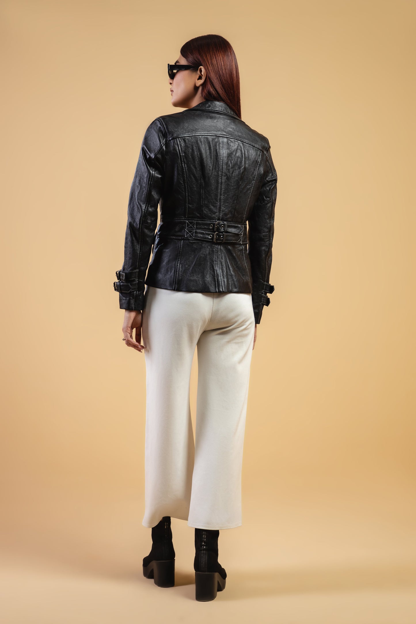 Woman Damen Real Leather Blazer Coat Black Jacket Soft Lambskin — interior lining | Majestic Leather UK