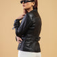 Woman Damen Real Leather Blazer Coat Black Jacket Soft Lambskin — sleeve detail | Majestic Leather UK
