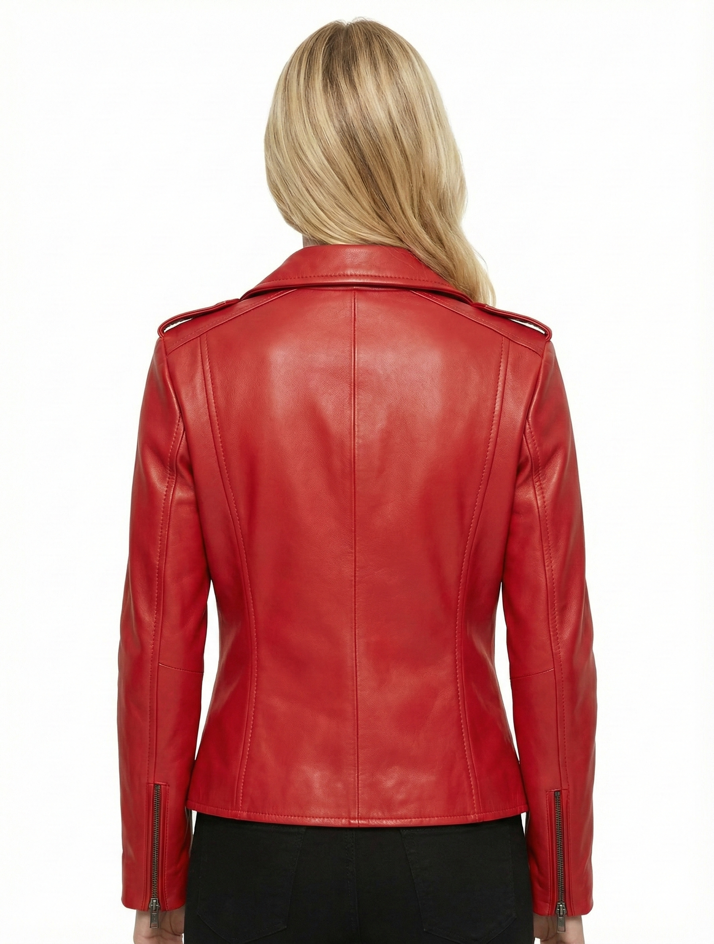 Woman Real Leather Classic Biker Jacket Soft Lambskin Style - 1177 — back view | Majestic Leather UK