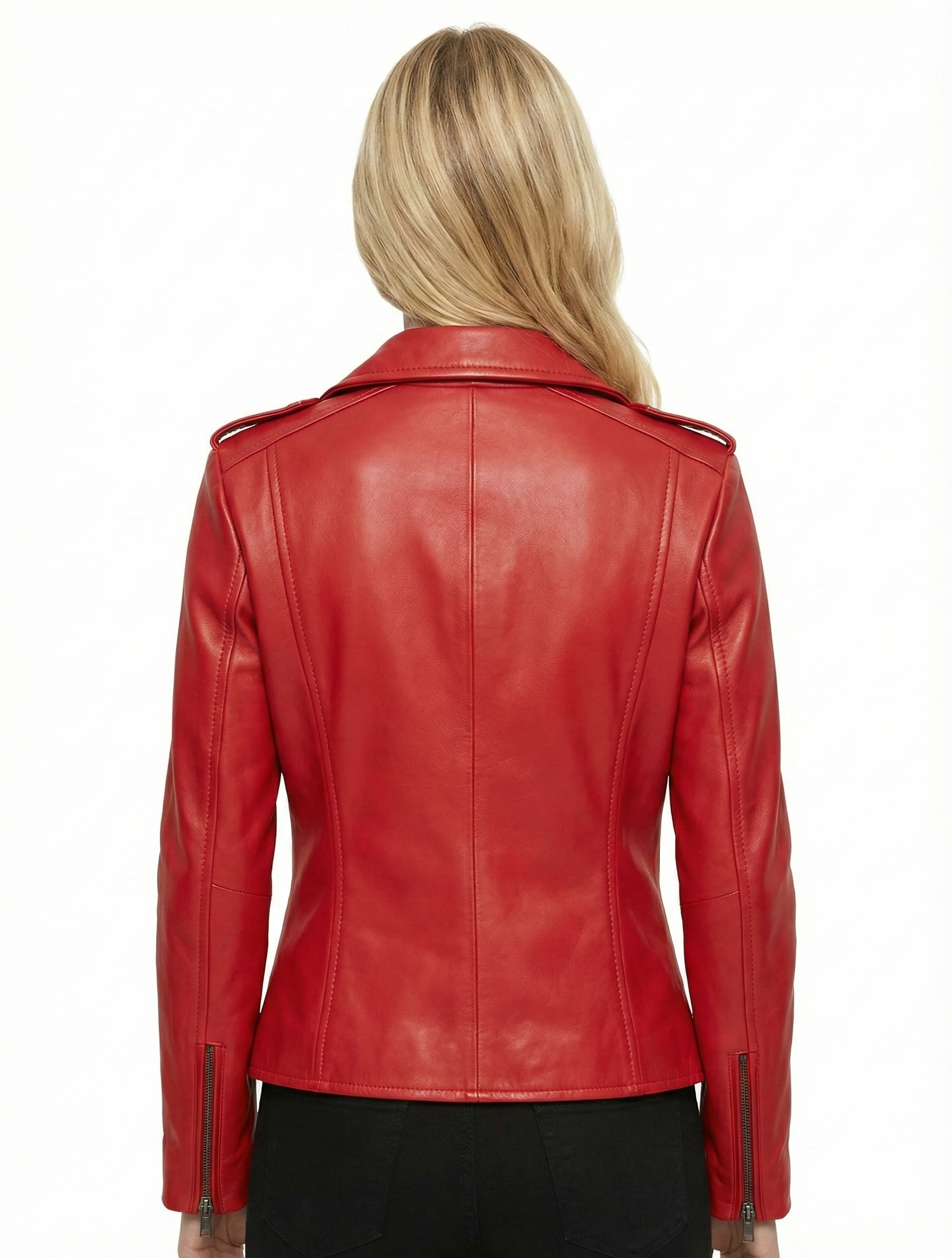 Woman Real Leather Classic Biker Jacket Soft Lambskin Style - 1177 — back view | Majestic Leather UK
