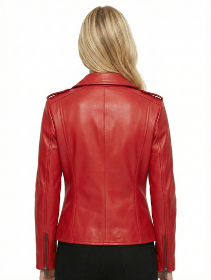 Woman Real Leather Classic Biker Jacket Soft Lambskin Style - 1177 — back view | Majestic Leather UK