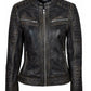 Woman Leather Biker Jacket Black Distress | Majestic Leather — front view | Majestic Leather UK
