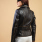 Woman Real Leather Biker Distress Vintage Jacket Soft Lambskin | Majestic Leather — collar detail | Majestic Leather UK