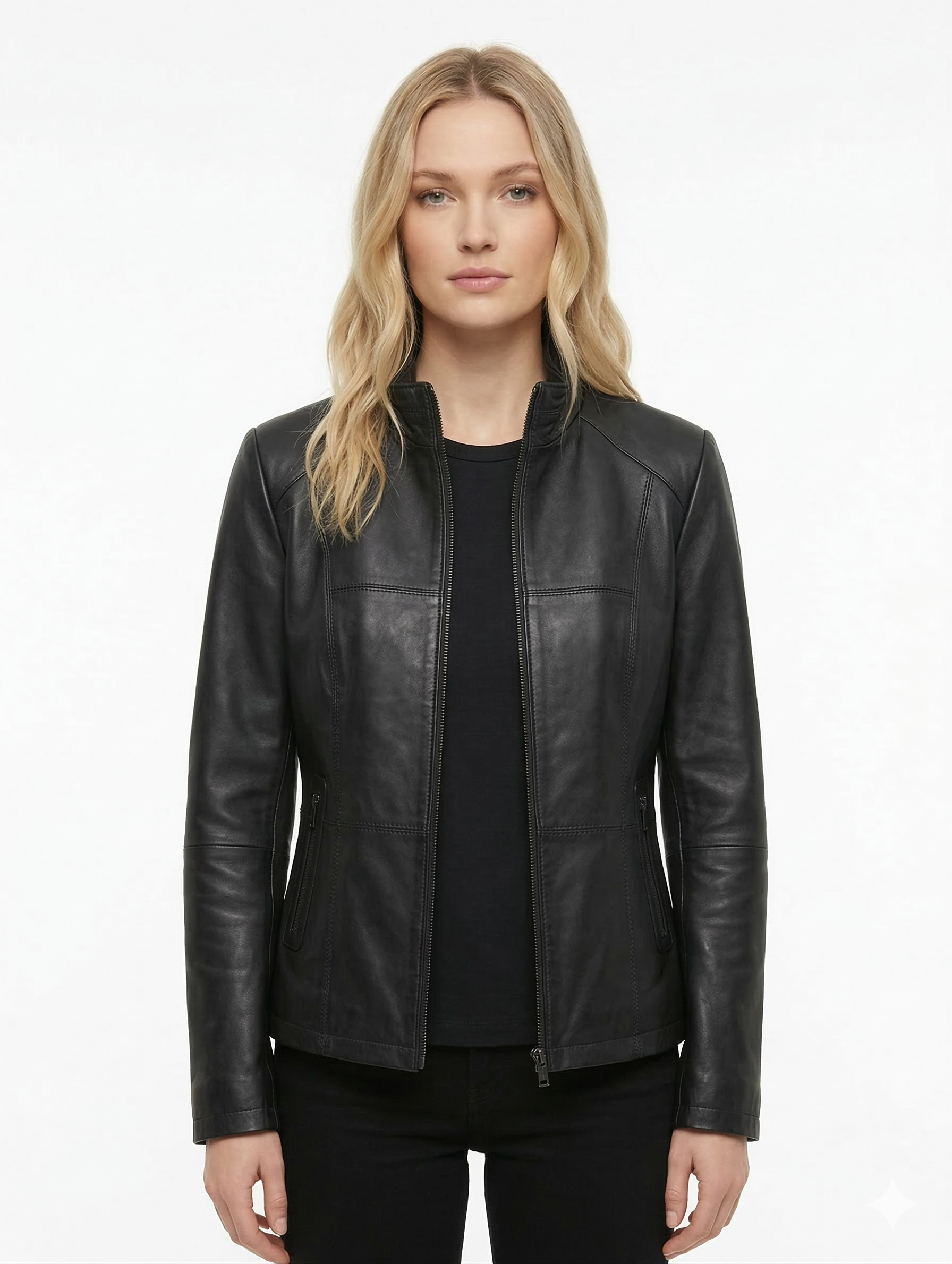 Woman Real Leather Classic Biker Jacket Soft Lambskin Style - 1187 — front view | Majestic Leather UK