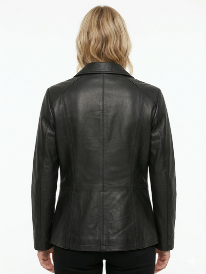 Woman Real Leather Classic Biker Jacket Soft Lambskin Style - 1187 — side profile | Majestic Leather UK