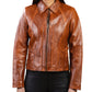 Woman Real Leather Tan Brown Lambskin Leather Jacket | Majestic Leather — front view | Majestic Leather UK