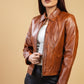 Woman Real Leather Tan Brown Lambskin Leather Jacket | Majestic Leather — side profile | Majestic Leather UK