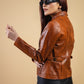 Woman Real Leather Tan Brown Lambskin Leather Jacket | Majestic Leather — sleeve detail | Majestic Leather UK