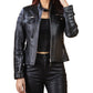 Woman Real Leather Biker Quilted Jacket Soft Lambskin | Majestic Leather — front view | Majestic Leather UK