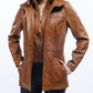 Woman Real Lambskin Camel Brown Three-quarter Leather Coat | Majestic Leather — side profile | Majestic Leather UK