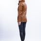 Woman Real Lambskin Camel Brown Three-quarter Leather Coat | Majestic Leather — sleeve detail | Majestic Leather UK
