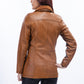 Woman Real Lambskin Camel Brown Three-quarter Leather Coat | Majestic Leather — product detail | Majestic Leather UK
