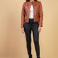 Woman Real Leather Tan Brown Biker Lambskin Jacket | Majestic Leather — interior lining | Majestic Leather UK