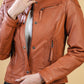 Woman Real Leather Tan Brown Biker Lambskin Jacket | Majestic Leather — side profile | Majestic Leather UK