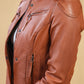 Woman Real Leather Tan Brown Biker Lambskin Jacket | Majestic Leather — collar detail | Majestic Leather UK