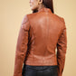 Woman Real Leather Tan Brown Biker Lambskin Jacket | Majestic Leather — sleeve detail | Majestic Leather UK