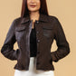 Woman Real Brown Snuff Lambskin Leather Jacket | Majestic Leather — collar detail | Majestic Leather UK