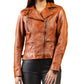 Woman Real Leather Biker Leather Jacket Tan Brown Waxed Soft Lambskin — front view | Majestic Leather UK