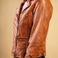 Woman Real Leather Biker Leather Jacket Tan Brown Waxed Soft Lambskin — side profile | Majestic Leather UK