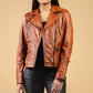 Woman Real Leather Biker Leather Jacket Tan Brown Waxed Soft Lambskin — interior lining | Majestic Leather UK