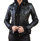 Woman Real Leather Hooded Biker Jacket Soft Lambskin | Majestic Leather — front view | Majestic Leather UK