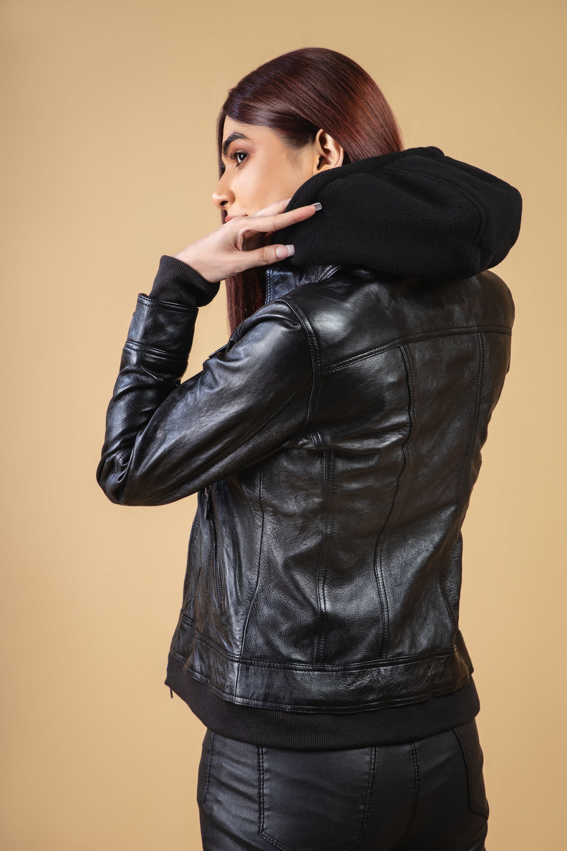 Woman Real Leather Hooded Biker Jacket Soft Lambskin | Majestic Leather — interior lining | Majestic Leather UK