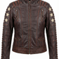 Woman Real Leather Biker Jacket Distress Brown Soft Lambskin Style - 464 — side profile | Majestic Leather UK