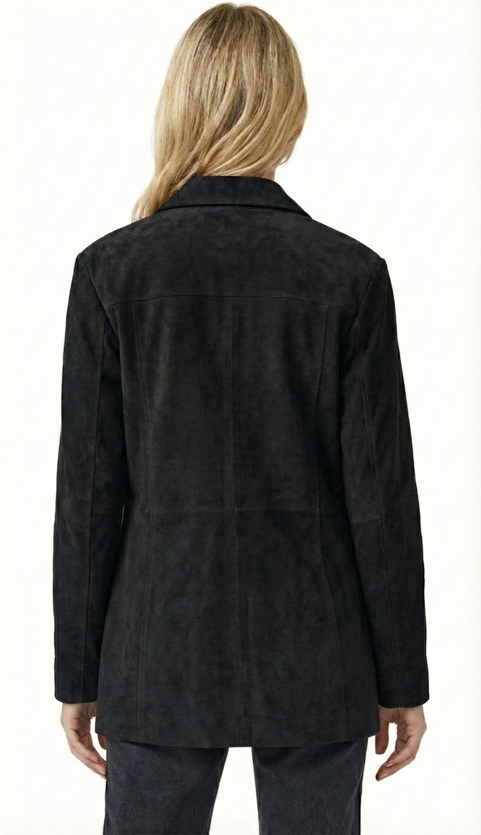 Women Oversize Coat Blazer Suede Leather - Premium luxury with style — collar detail | Majestic Leather UK