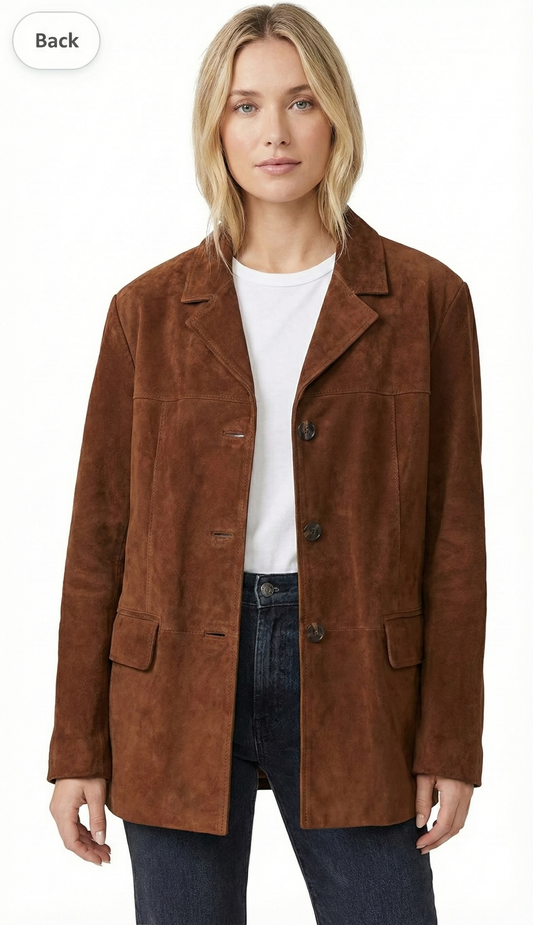 Women Oversize Coat Blazer Suede Leather - Premium luxury with style — front view | Majestic Leather UK