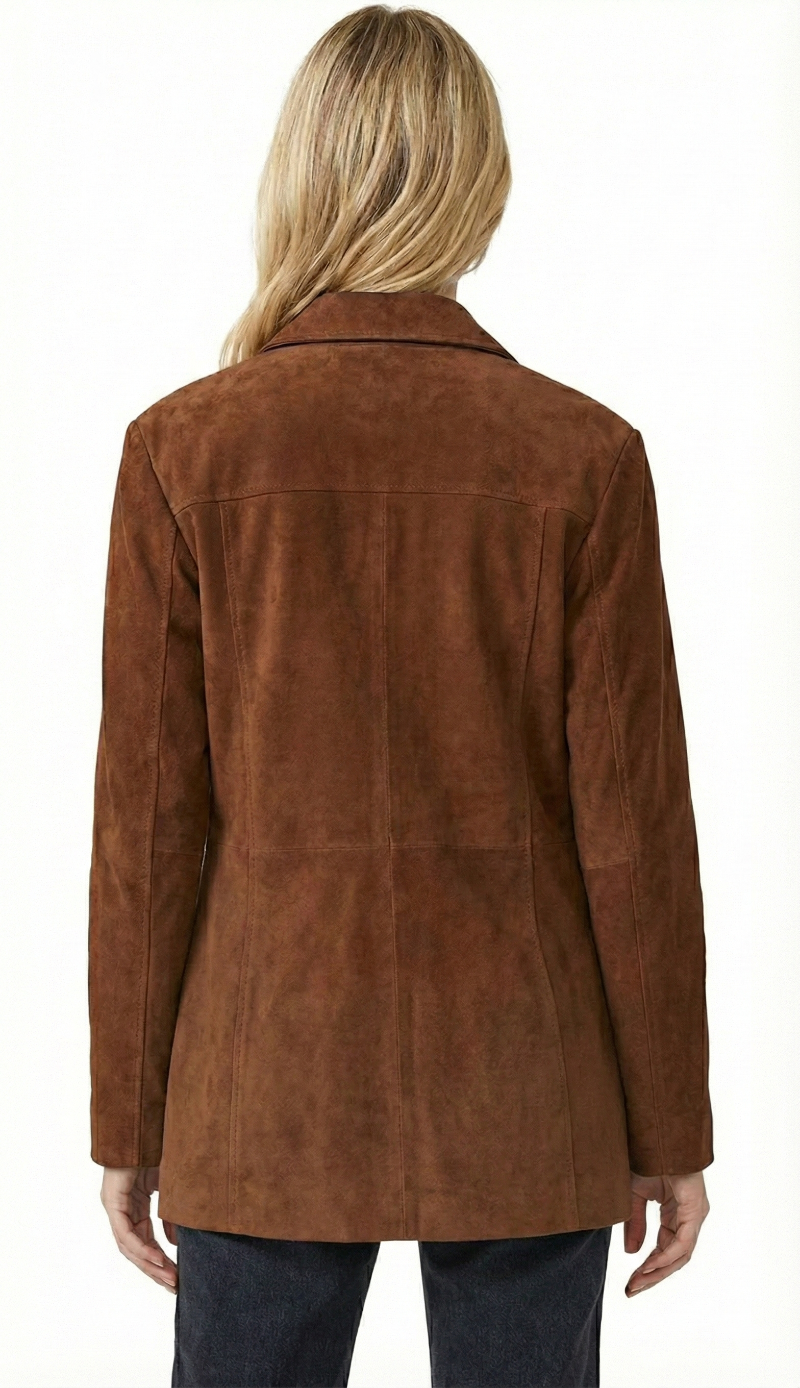 Women Oversize Coat Blazer Suede Leather - Premium luxury with style — back view | Majestic Leather UK