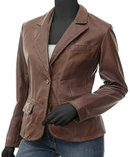 Brown Leather Blazer | Majestic Leather — front view | Majestic Leather UK