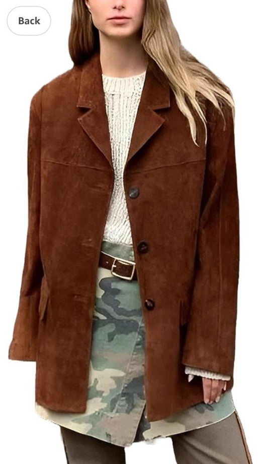 Women's Brown Suede Leather Blazer – Vintage Western Style Genuine Suede Jacket