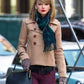 Taylor Swift Beige Short Coat — back view | Majestic Leather UK