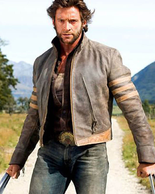 Hugh Jackman Men's Biker Brown Cowhide Leather — front view | Majestic Leather UK