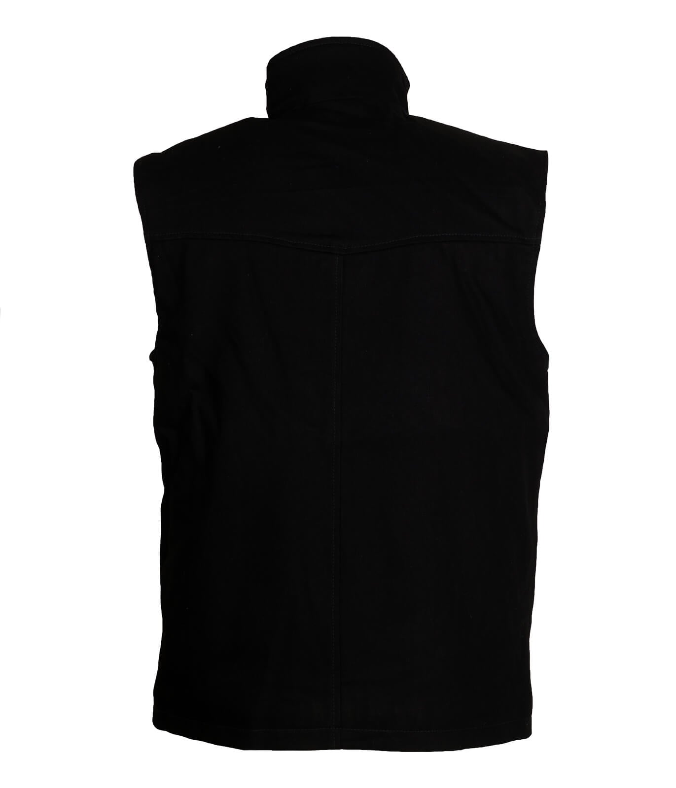 Yellowstone Dutton Ranch Black Vest | Majestic Leather — collar detail | Majestic Leather UK